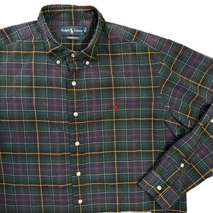 Ralph Lauren Shirt Mens XL Green Blue Plaid Classic Fit Long Sleeve Preppy